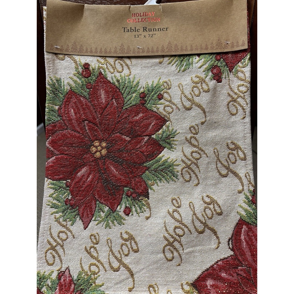 HOLIDAY COLLECTION Tapestry Poinsettia Table Runner 13 X‎ 72"